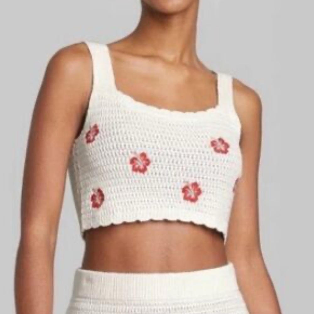 Wild Fable Crochet Floral Crop Top - Cream and Red Size Large